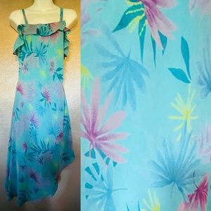 PRIVATE LUXURIES Asymmetric Tropical Floral Print Dress Medium As-Is